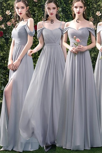 5 Styles Grey Chiffon Long Bridesmaid Dresses