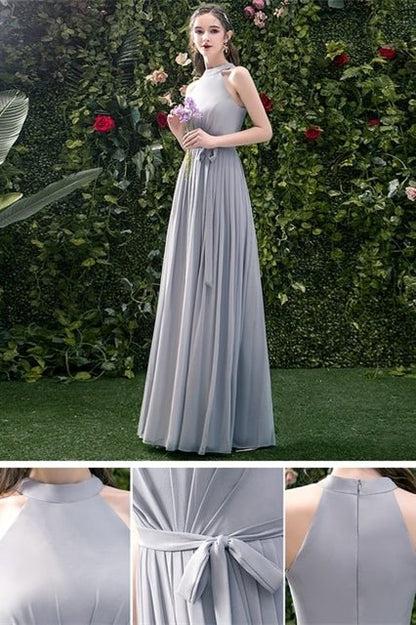 5 Styles Grey Chiffon Long Bridesmaid Dresses