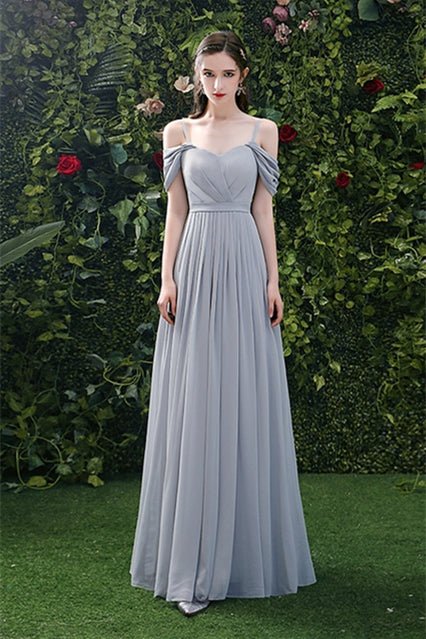 5 Styles Grey Chiffon Long Bridesmaid Dresses