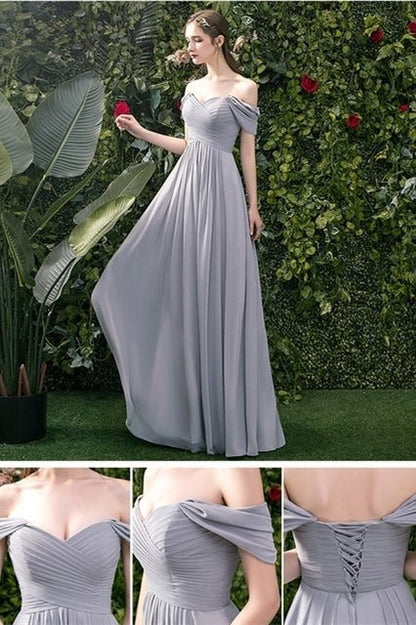 5 Styles Grey Chiffon Long Bridesmaid Dresses