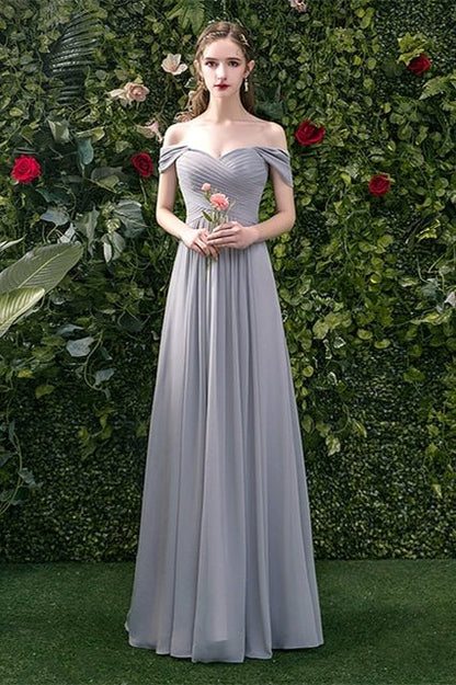 5 Styles Grey Chiffon Long Bridesmaid Dresses