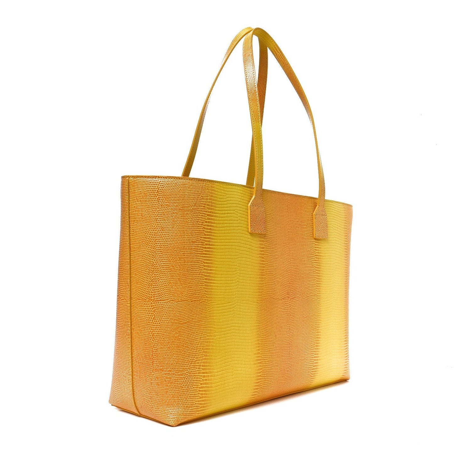 Calfskin Lizard Embossed Medium London Tote Marigold