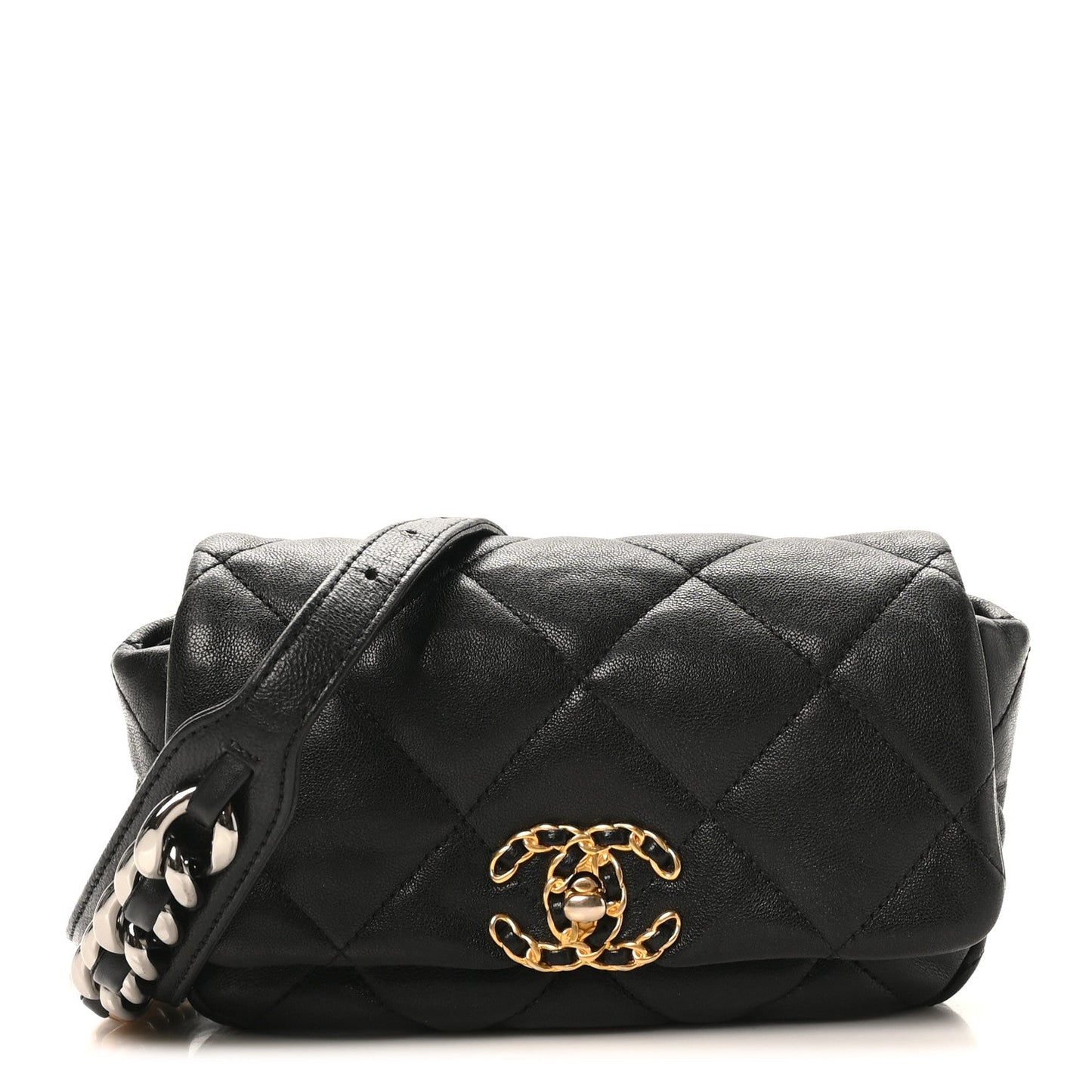 Lambskin Quilted Chanel 19 Waist Bag Black