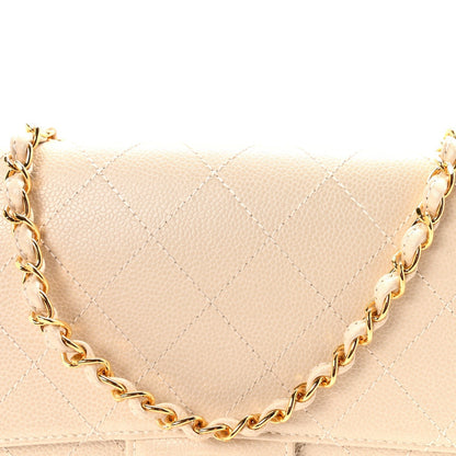 Caviar Stitch Medium Single Flap Beige Clair