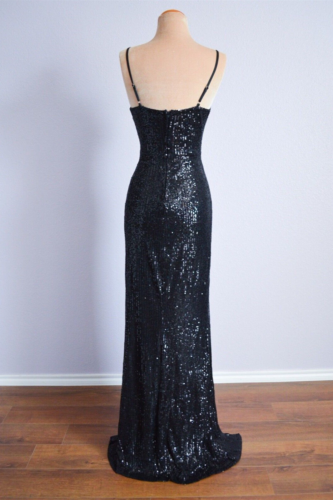 Black Sequin V-Neck Sleeveless Prom Party Dress With Slit