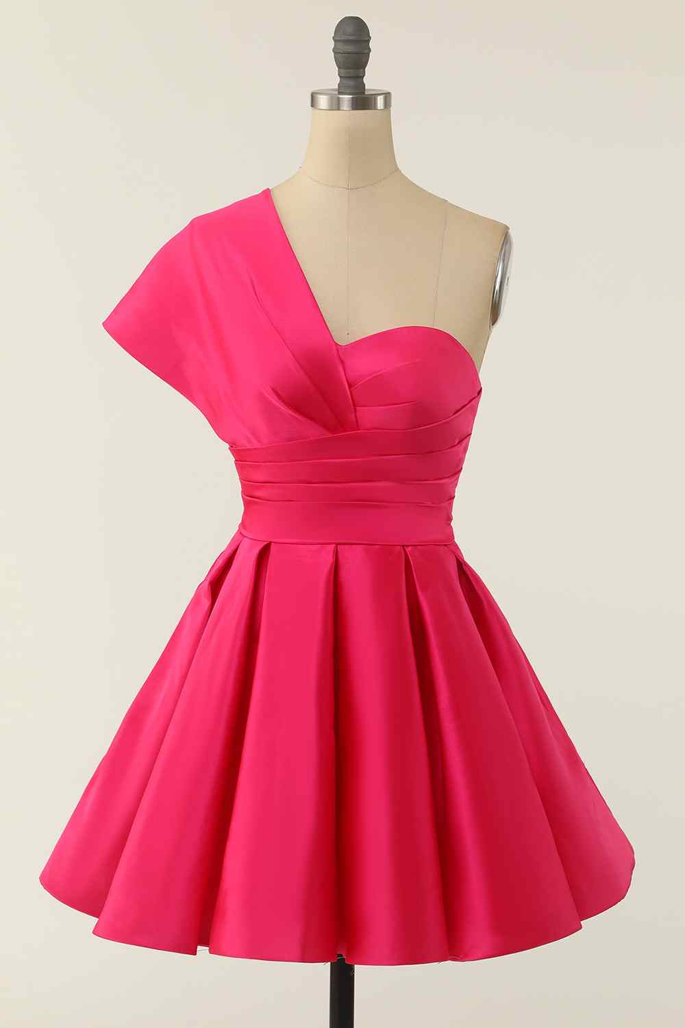 Rose Red A-line Asymmetrical Pleated Mini Homecoming Dress