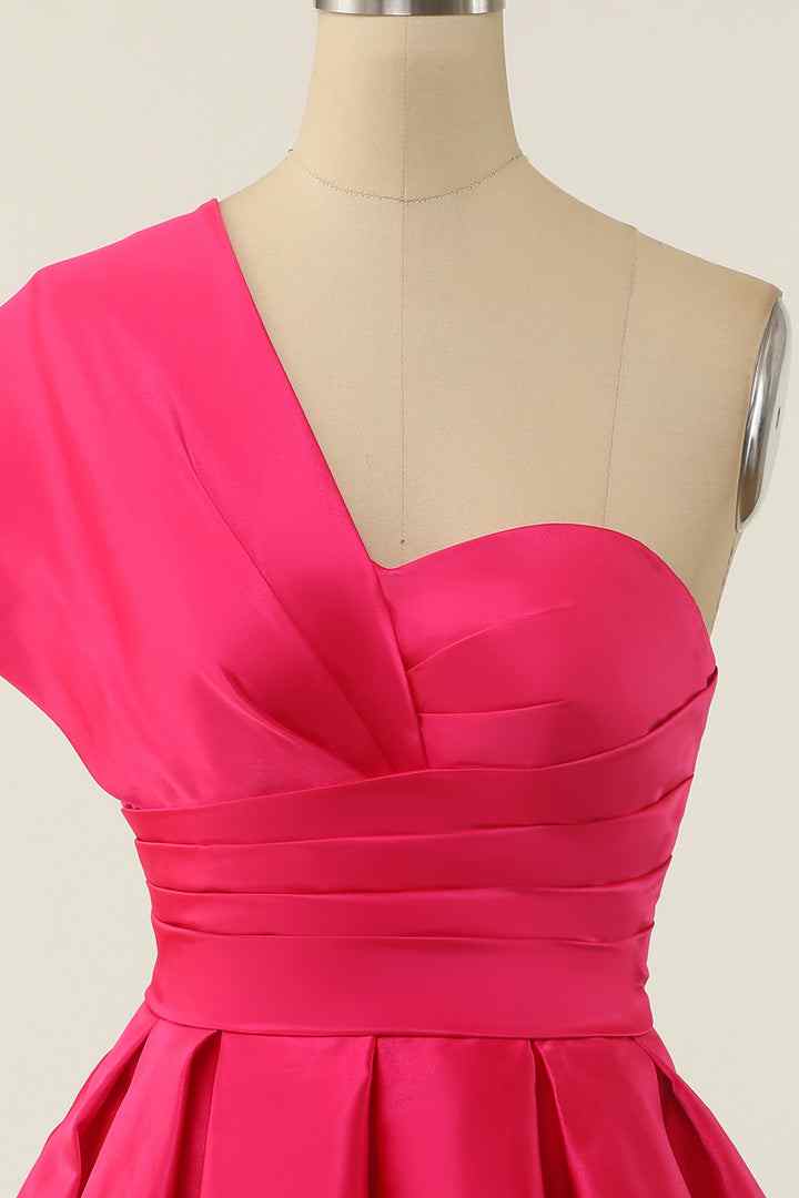 Rose Red A-line Asymmetrical Pleated Mini Homecoming Dress