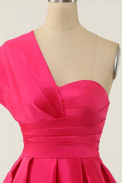 Rose Red A-line Asymmetrical Pleated Mini Homecoming Dress