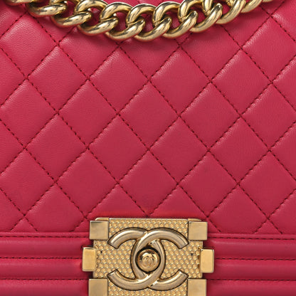 Lambskin Quilted Medium Boy Flap Fuchsia