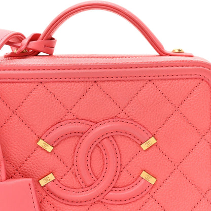 Caviar Quilted Small CC Filigree Vanity Case Coral