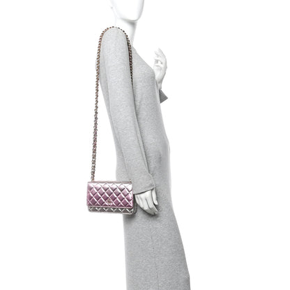Gradient Metallic Lambskin Quilted Like A Wallet Wallet On Chain WOC Gold Pink