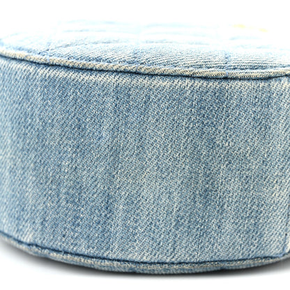 Denim Quilted Round Pearl Crush Clutch With Chain Blue
