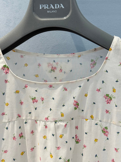 Prada 2025 Hollow lace floral vest skirt White Cotton