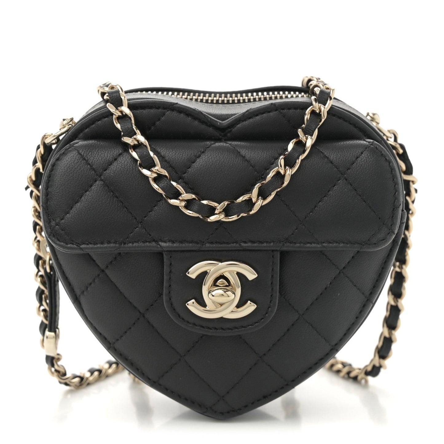 Lambskin Quilted CC In Love Heart Clutch With Chain  Black