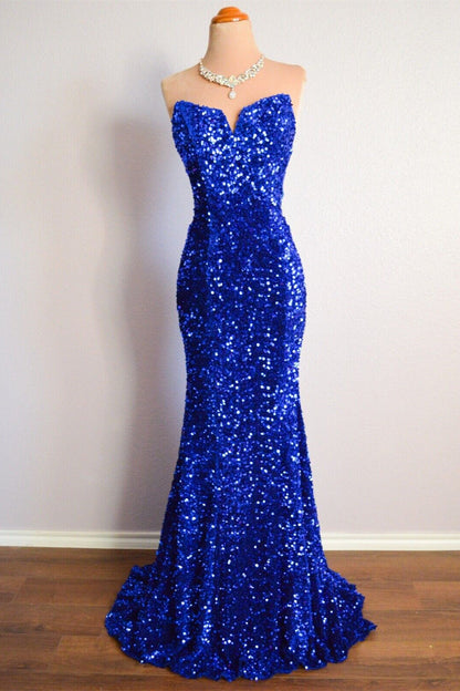Strapless Empire Mermaid Fully Sequin Prom Party Dress