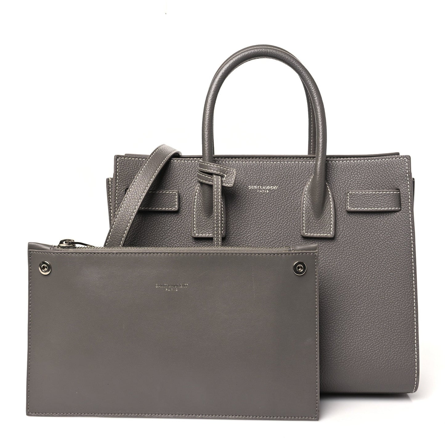 Grained Calfskin Topstitch Baby Sac De Jour Fog