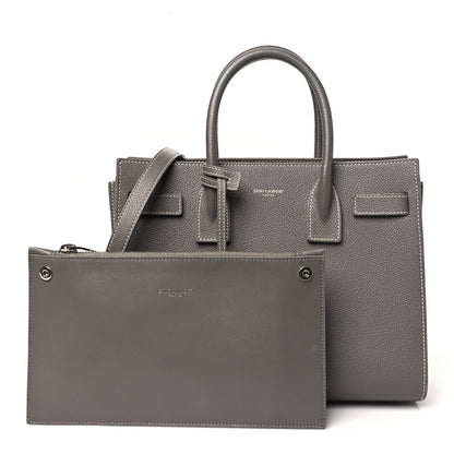 Grained Calfskin Topstitch Baby Sac De Jour Fog