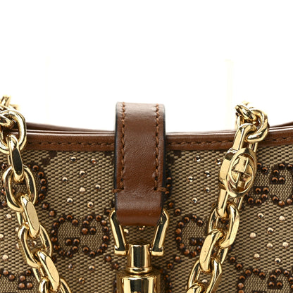 New Canvas Charisma Calfskin Crystal GG Monogram Mini Jackie 1961 Hobo Camel Ebony