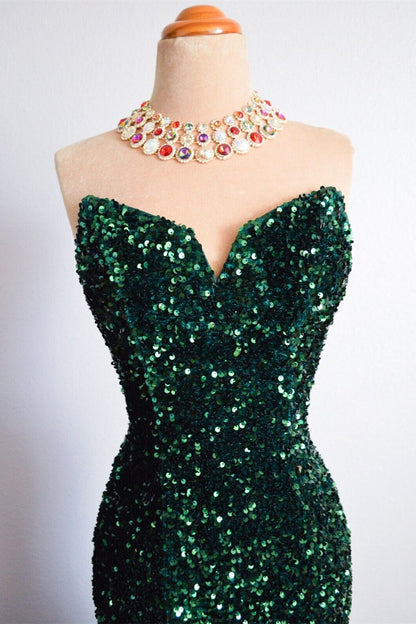 Strapless Empire Mermaid Fully Sequin Prom Party Dress