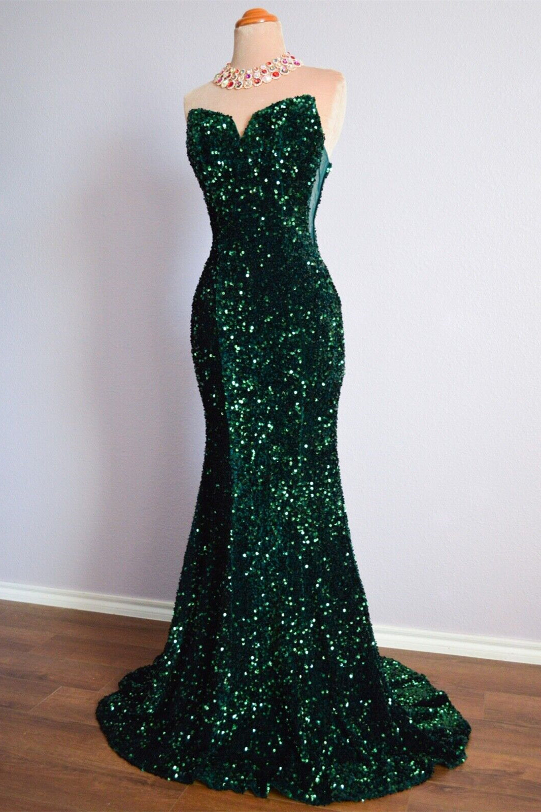 Strapless Empire Mermaid Fully Sequin Prom Party Dress