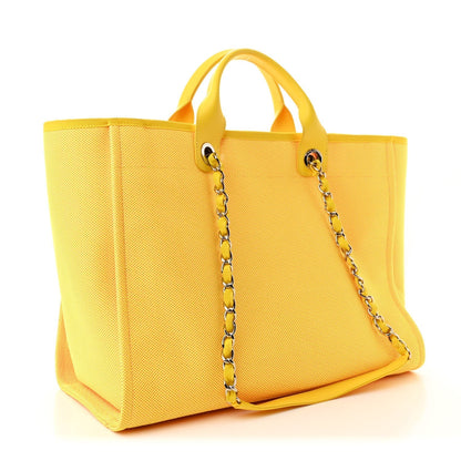 Mixed Fibers Calfskin Deauville Medium Tote Yellow Orange