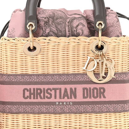 Wicker Oblique Medium Lady Dior Bag Pink Grey