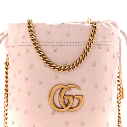 Ostrich Mini GG Marmont 2.0 Bucket Bag Light Pink