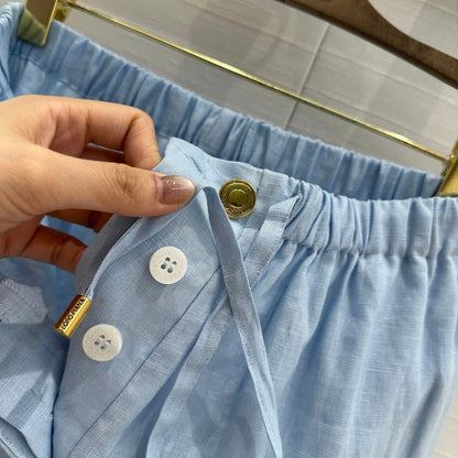 LP STRAIGHT-LEG LINEN PANTS IN BLUE