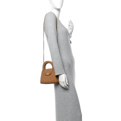 Braided Raffia Nano Kelly Flap Bag Dark Beige