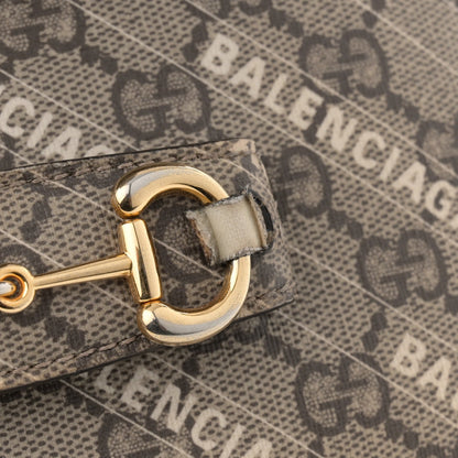 X BALENCIAGA GG Supreme Monogram Web Logo Print Mini Horsebit 1955 Shoulder Bag Beige Ebony