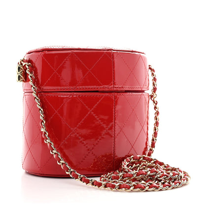 Patent Quilted Small Round Vanity With Chain Red