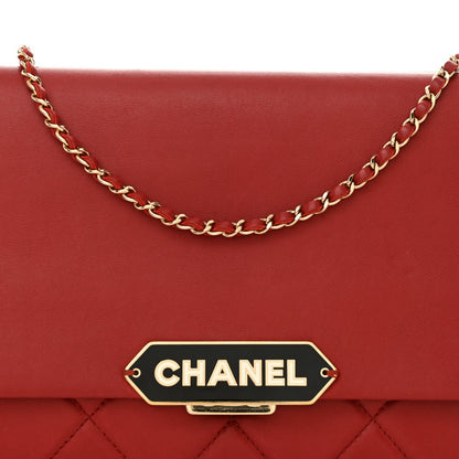 Lambskin Quilted Retro Label Clutch Red
