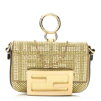 Crystal Vitello Laminato FF Nano Maxi Buckle Baguette Charm Light Gold