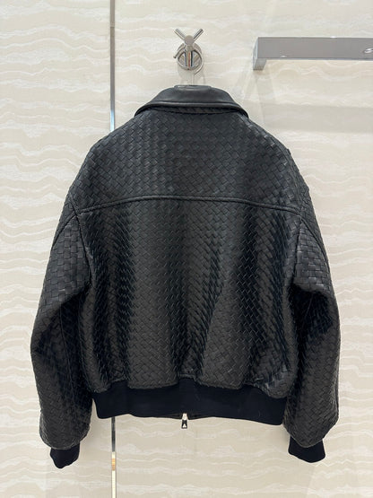 BV Double-Zip Baseball Jacket in Black Lambskin