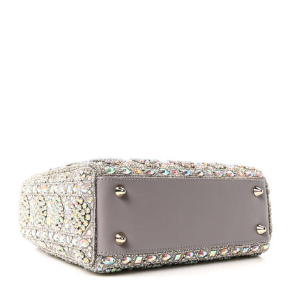 Calfskin Satin Celestial Bead Embroidery Embroidered Small Lady Dior Grey Multicolor