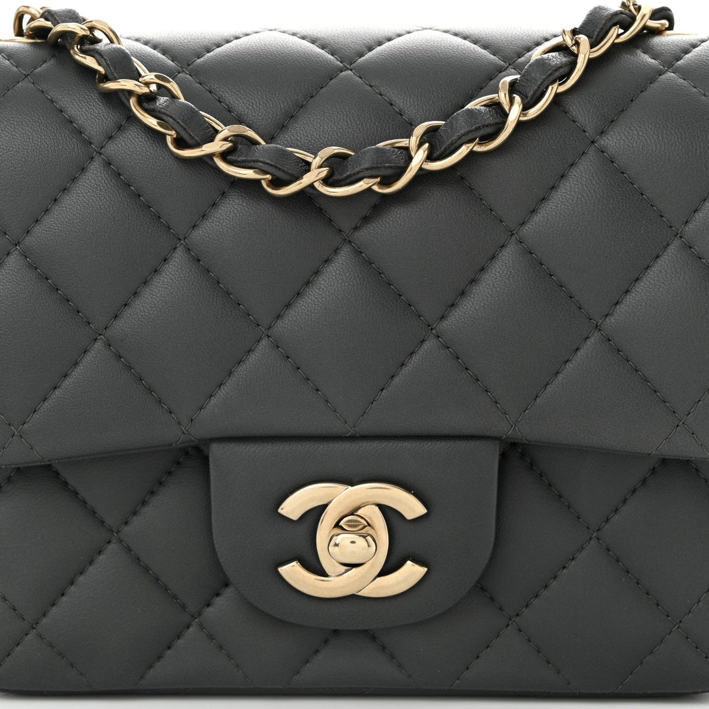 Lambskin Quilted Mini Square Flap Dark Grey