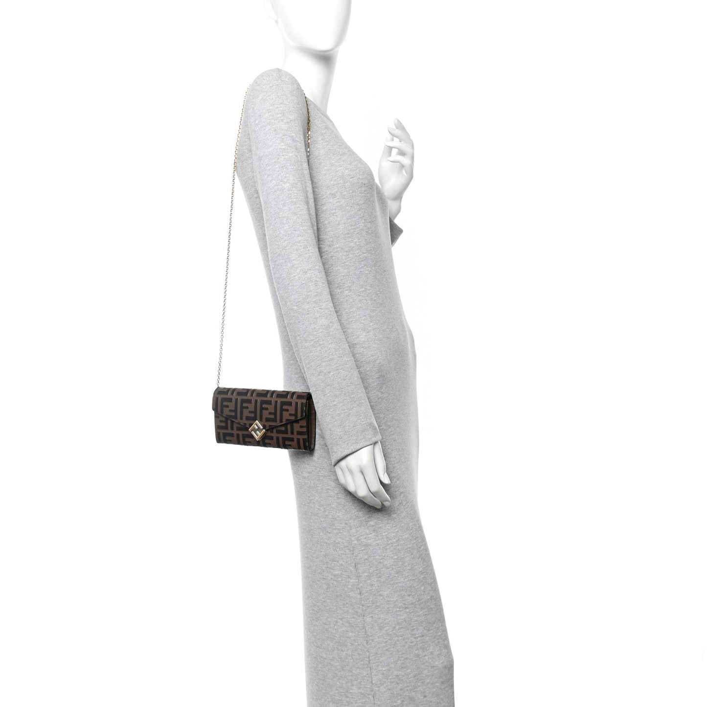 Vitello Soft F is Fendi Bi-Color FF 1974 Embossed Continental Envelope Wallet On Chain Maya Black