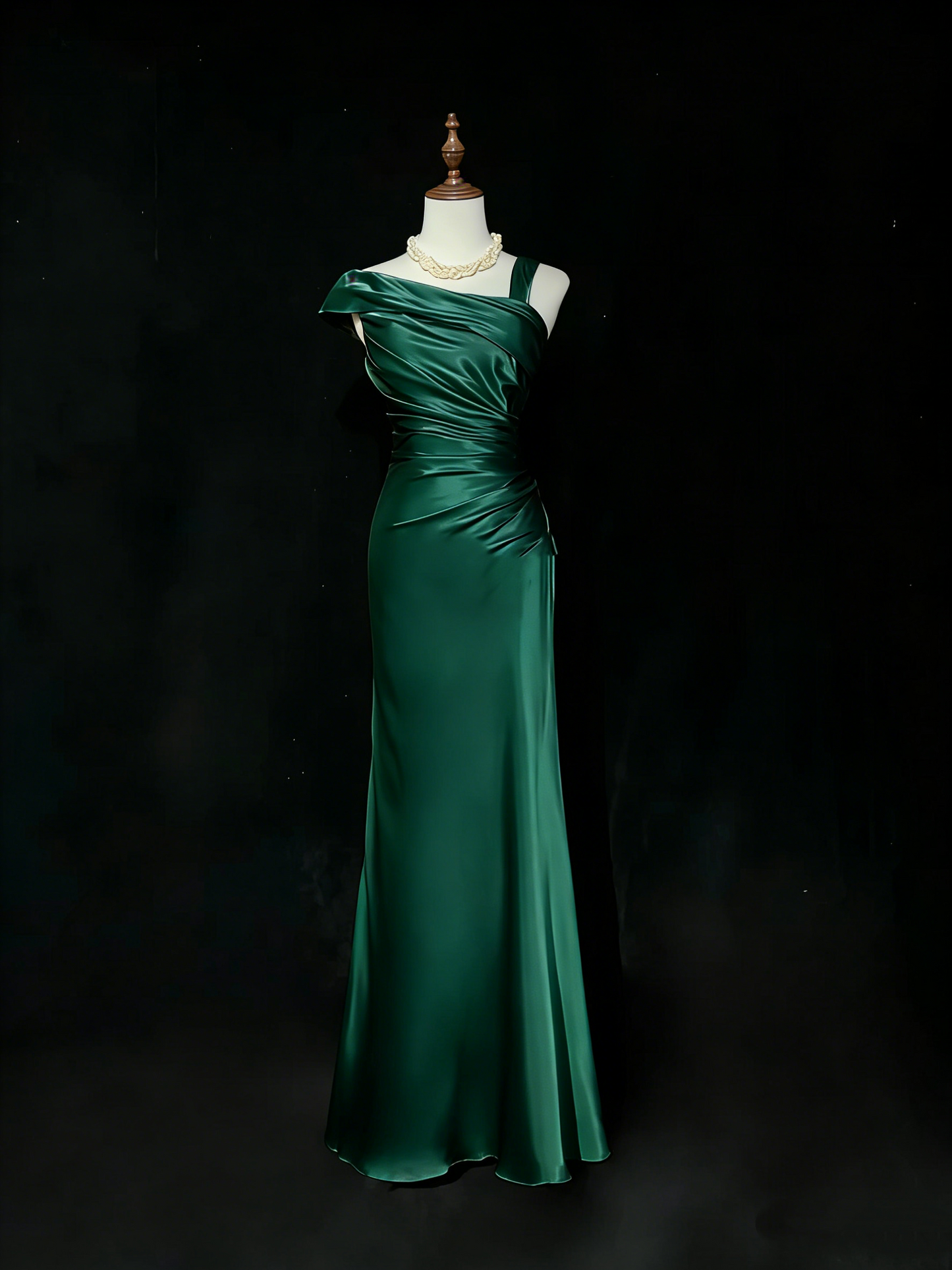 Vintage Champagne Satin Pleated Mermaid Long Birthday Prom Dress Evening Gown SP1962