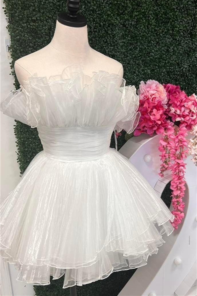 Sky Blue Ruffled A-line Multi-Layers Strapless Tulle Homecoming Dress