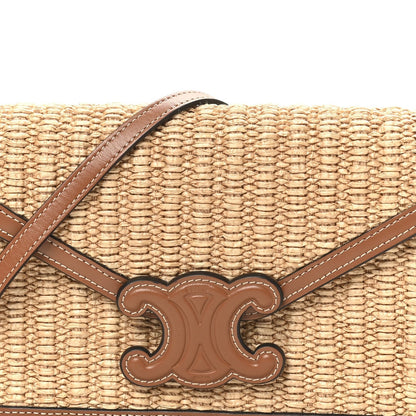 Raffia Calfskin Triomphe Wallet on Strap Natural Tan