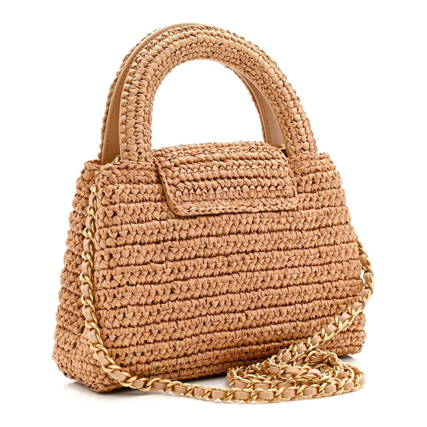 Braided Raffia Nano Kelly Flap Bag Dark Beige