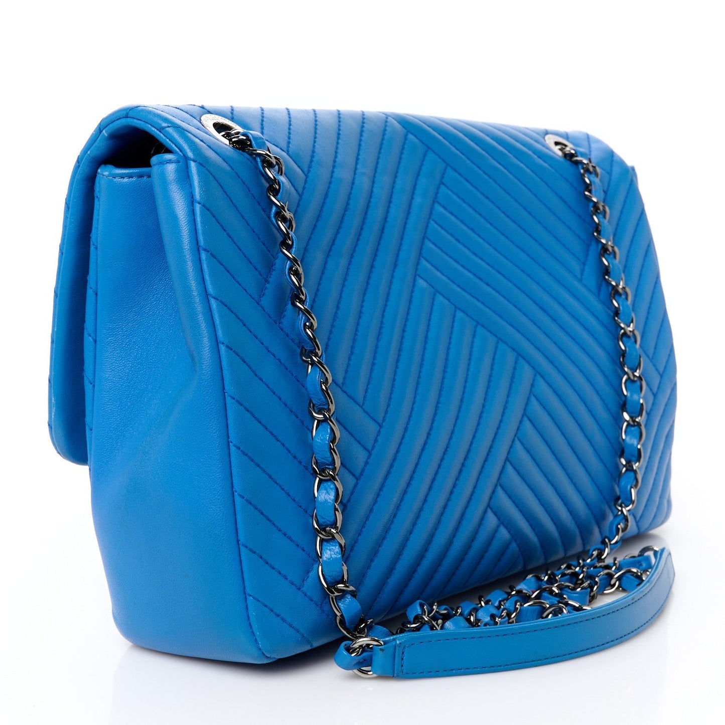 Lambskin Large CC Crossing Flap Blue