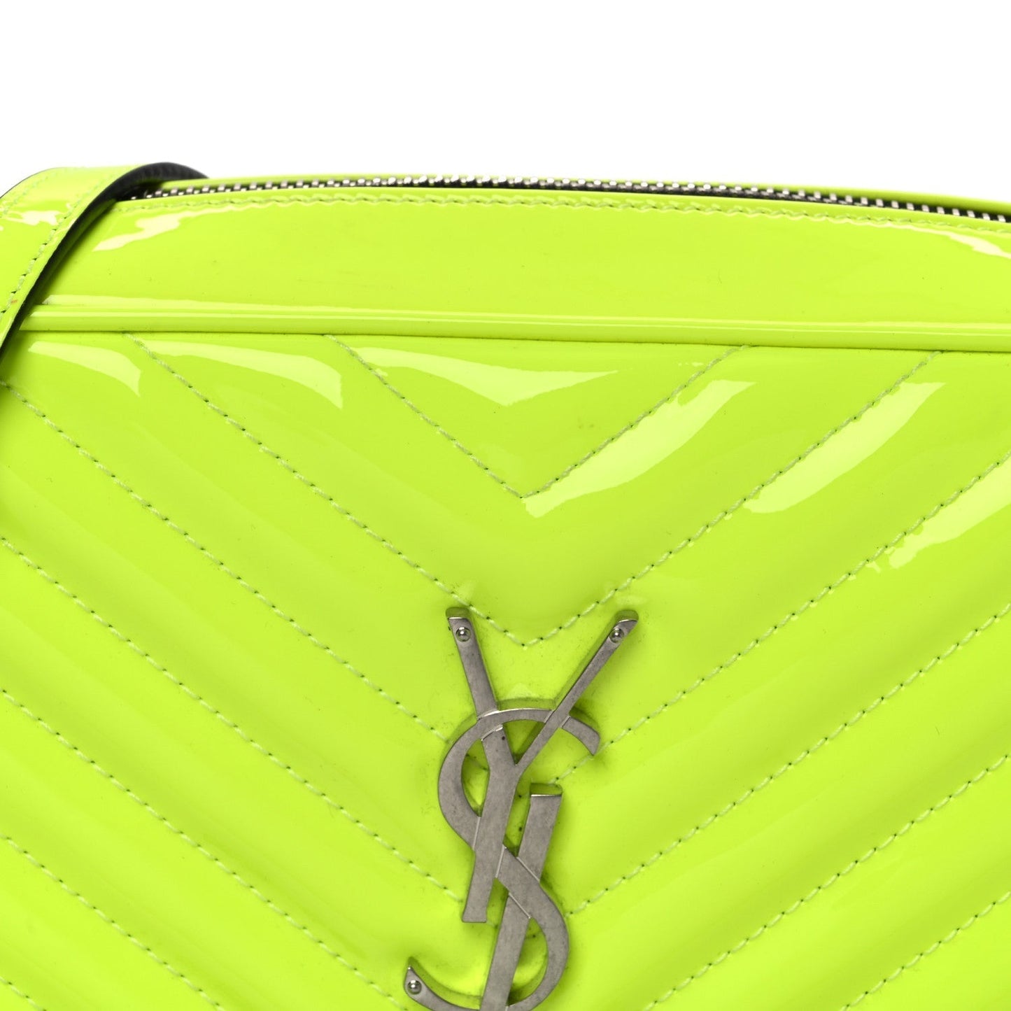 Patent Calfskin Matelasse Monogram Lou Camera Bag Neon Yellow