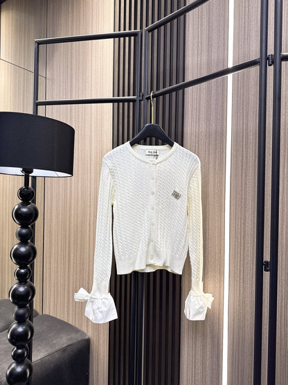 Miumiu 2025 Cardigan With Bow Cuff Cotton Wool