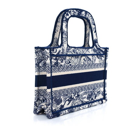 Canvas Embroidered Mini Toile De Jouy Book Tote  Blue