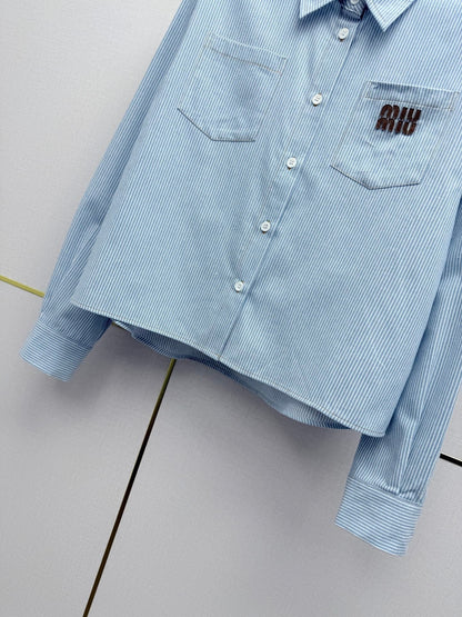 Miumiu 2026 Short-Sleeve Long-Sleeve Shirt Blue Cotton 351550