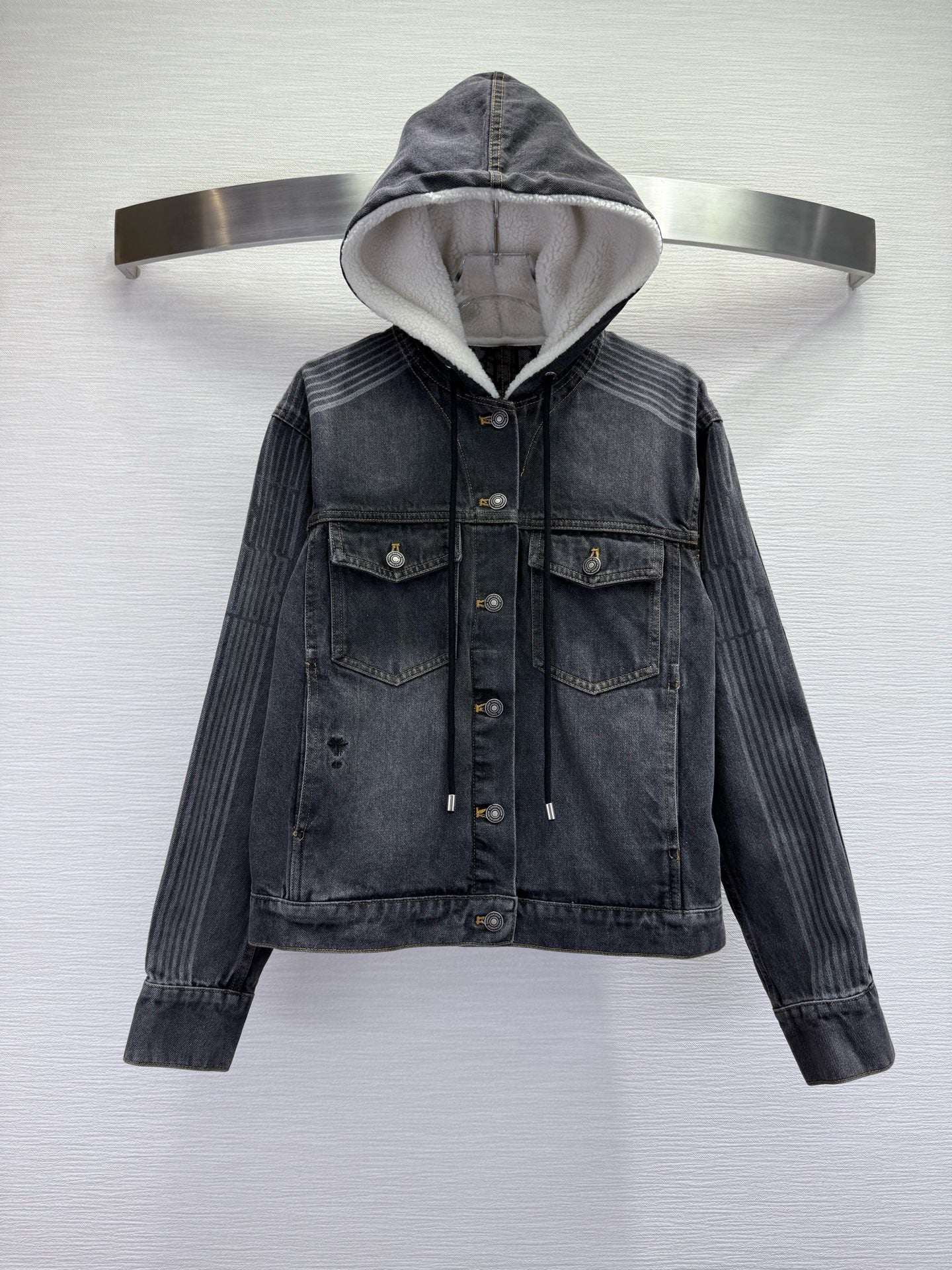 CD 25SS Polar Fleece Composite Denim Hooded Jacket Dark Gray Cotton 306527