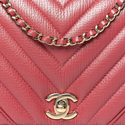 Calfskin Chevron Quilted Mini Statement Flap Pink