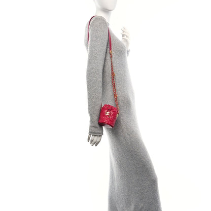 Caviar Quilted Twist Your Buttons Mini Bucket Bag Fuchsia