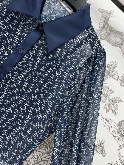CC 25 Full-printed Logo Two-piece Shirt Dark Blue Polyester Fiber